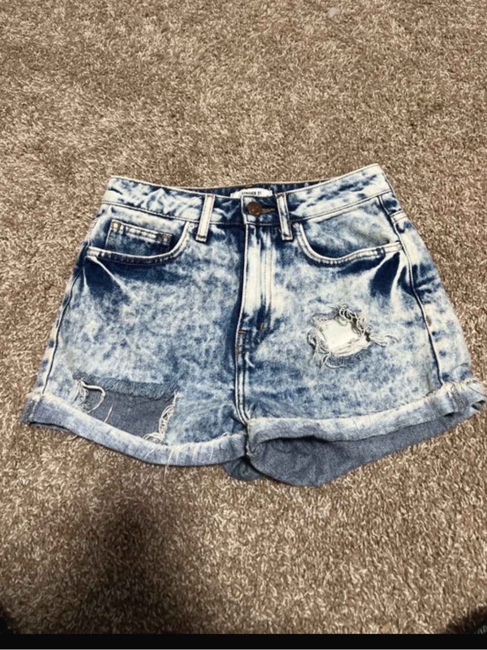 Women’s Acid Wash Denim Shorts - Light Blue Distressed